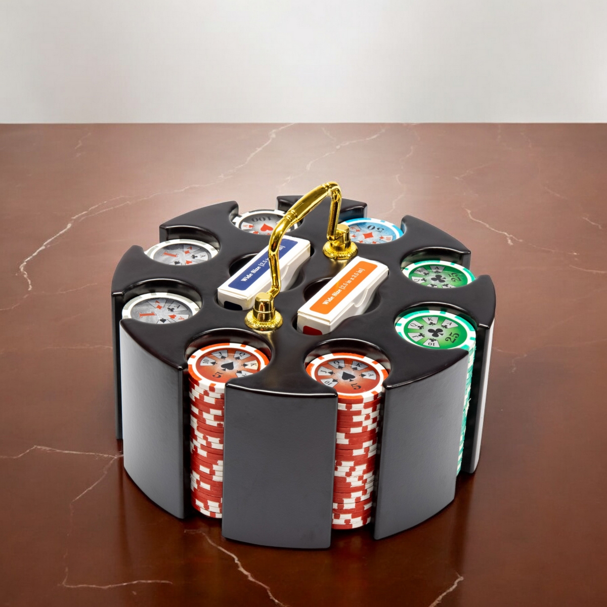 Slickblue Hi Roller Poker Chip Set (200 Count) in Wooden Carousel - Clay Composite