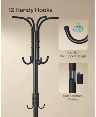 Freestanding Coat Rack with Umbrella Holder, Metal Stand with 12 Hooks for Entryway Storage