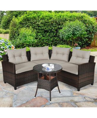 4 Pieces Outdoor Cushioned Rattan Furniture Set