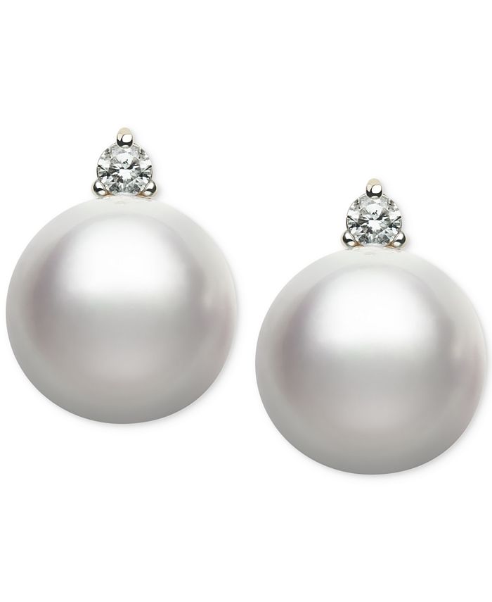 Macy's Cultured Freshwater Pearl (10mm) and Diamond (1/5 ct. t.w ...