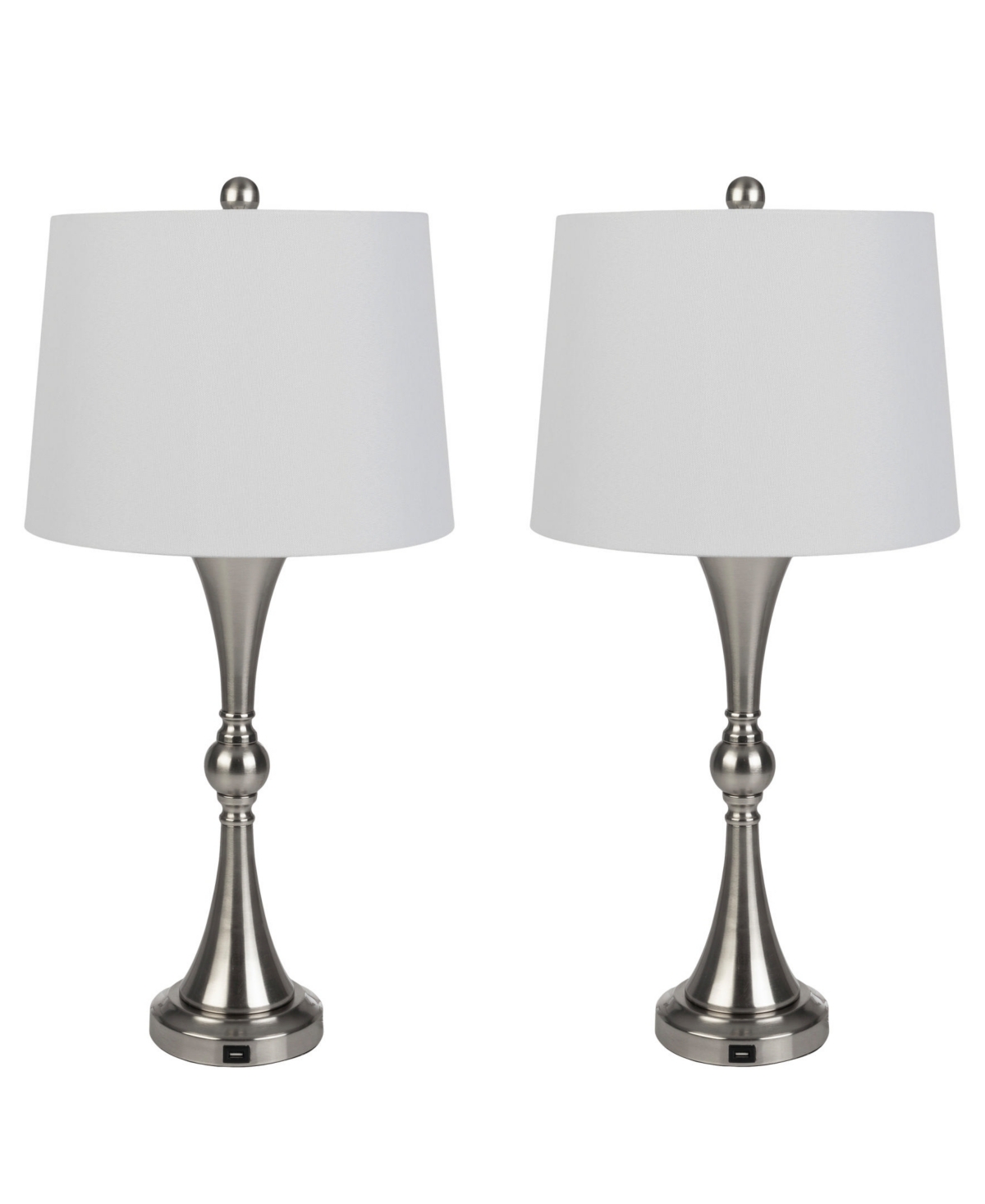 Lavish Home 28.74" Usb Charging Led Table Lamp Set In Brushed Silver