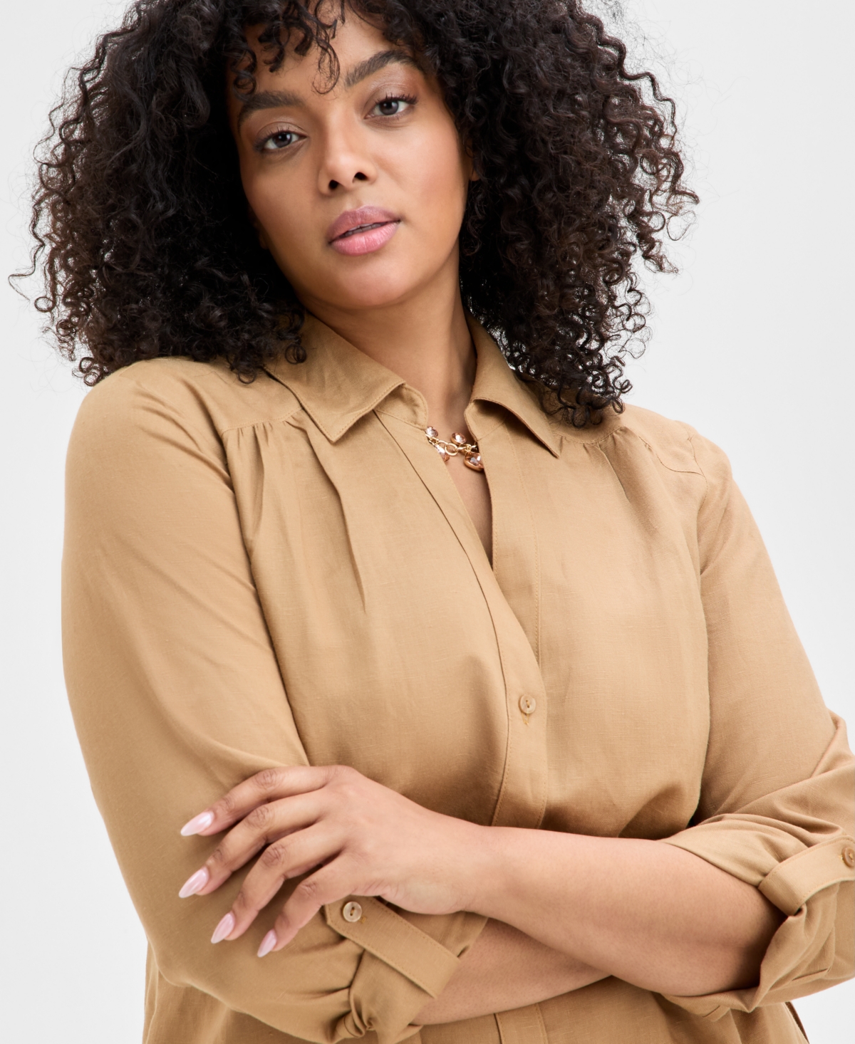 Inc International Concepts Plus Size Linen-blend Tunic, Exclusively At Macy's In Warm Toffee