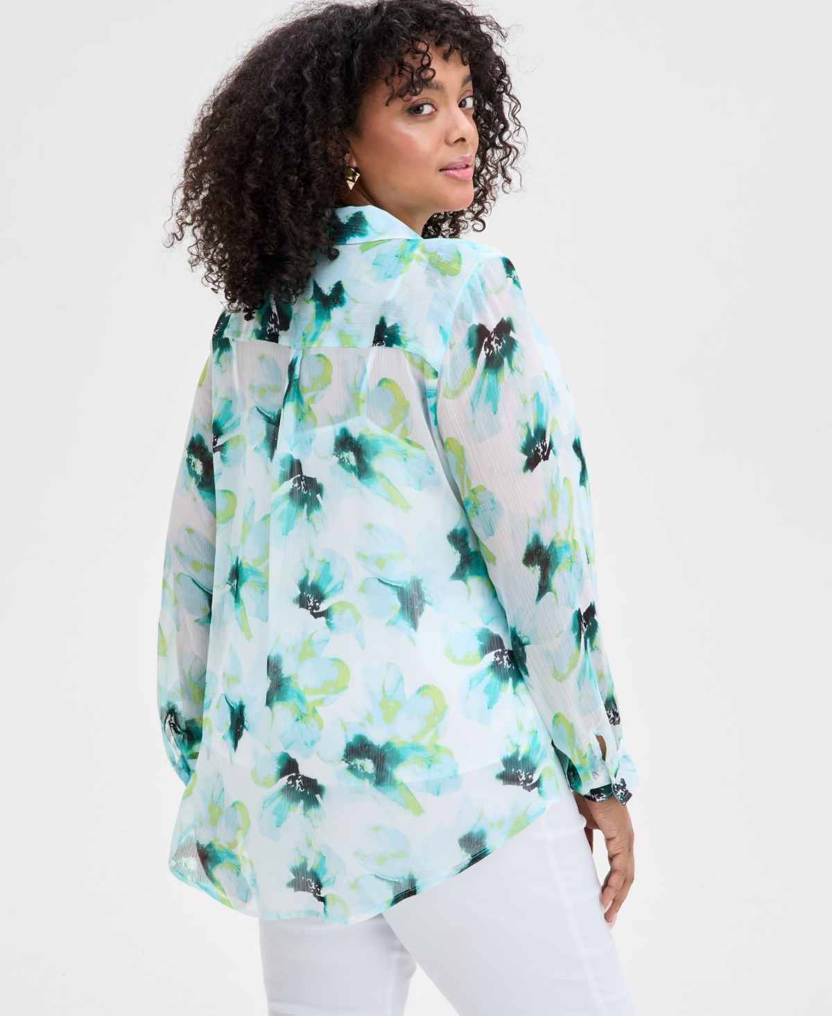 Inc International Concepts Plus Size Floral-print Georgette Tunic Shirt, Exclusively At Macy's In Leah Bloom