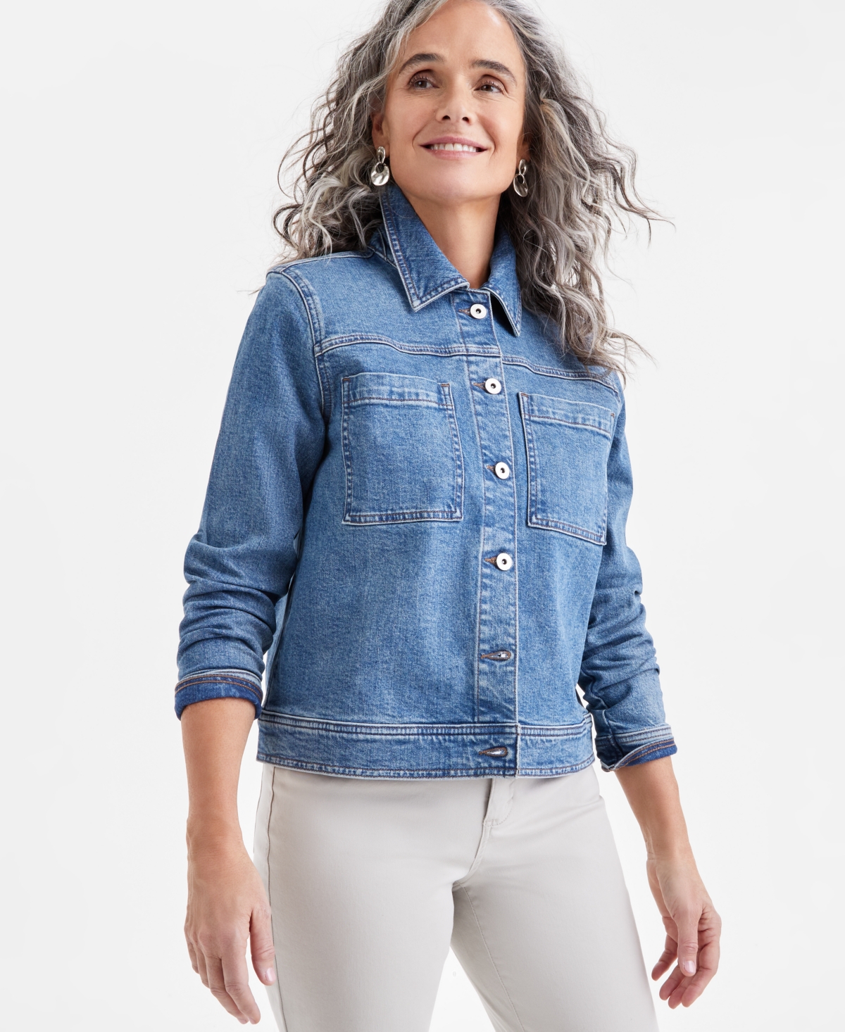 Shop Style & Co Women's Relaxed Denim Jacket, Exclusively At Macy's In Date Wash
