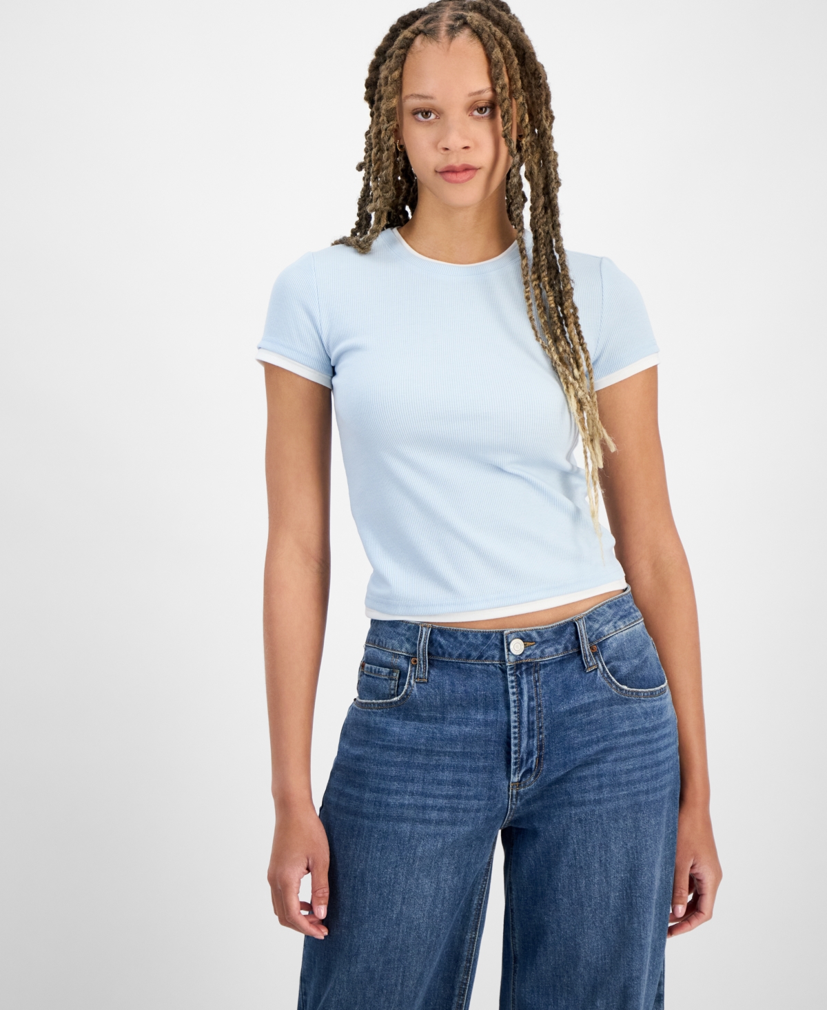 Juniors' Ribbed Layered T-Shirt - Pink/White Combo