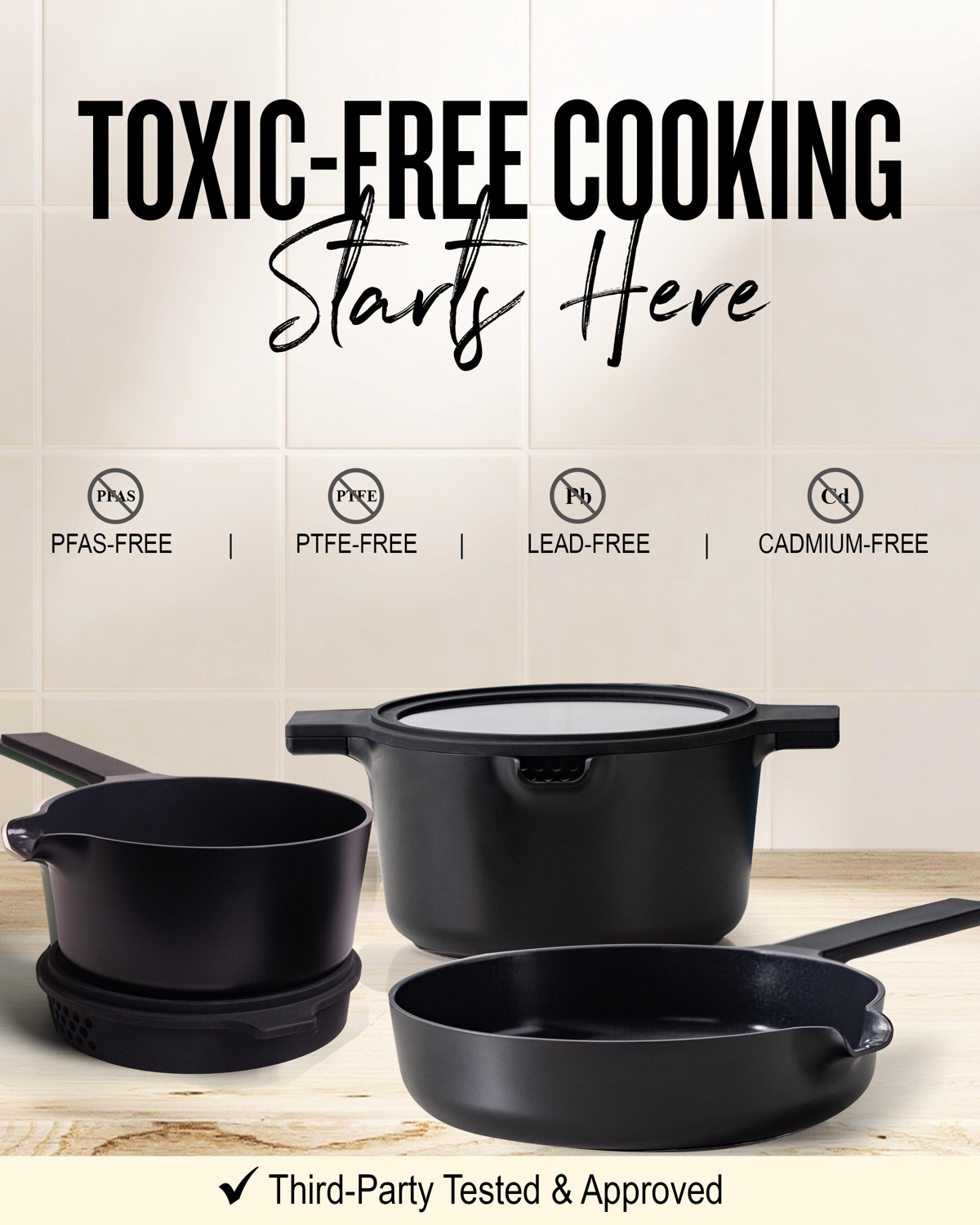 Alva Neat 1 Peach Nonstick Ceramic Cookware Set All One Space Saving Non Toxic Cookware Frying Pan, Sauce Pan, Dutch Oven & Coaster, Kitchen P