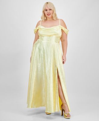 B Darlin - Trendy Plus Size Off-The-Shoulder Satin Jacquard Gown