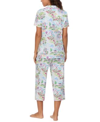 Women's Printed Collared Cropped Pajama Set