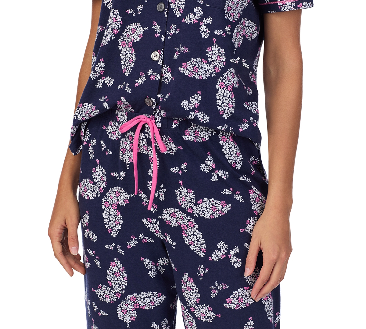 CUDDL DUDS WOMEN'S PRINTED COLLARED CROPPED PAJAMA SET 