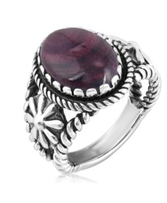 Sterling Silver Purple Spiny Oyster Concha Flower Ring, Size 9