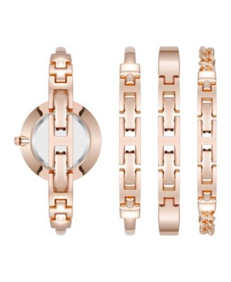 Women's Quartz Pink Enamel and Rose Gold-Tone Metal Alloy Bangle Watch Set, 32mm