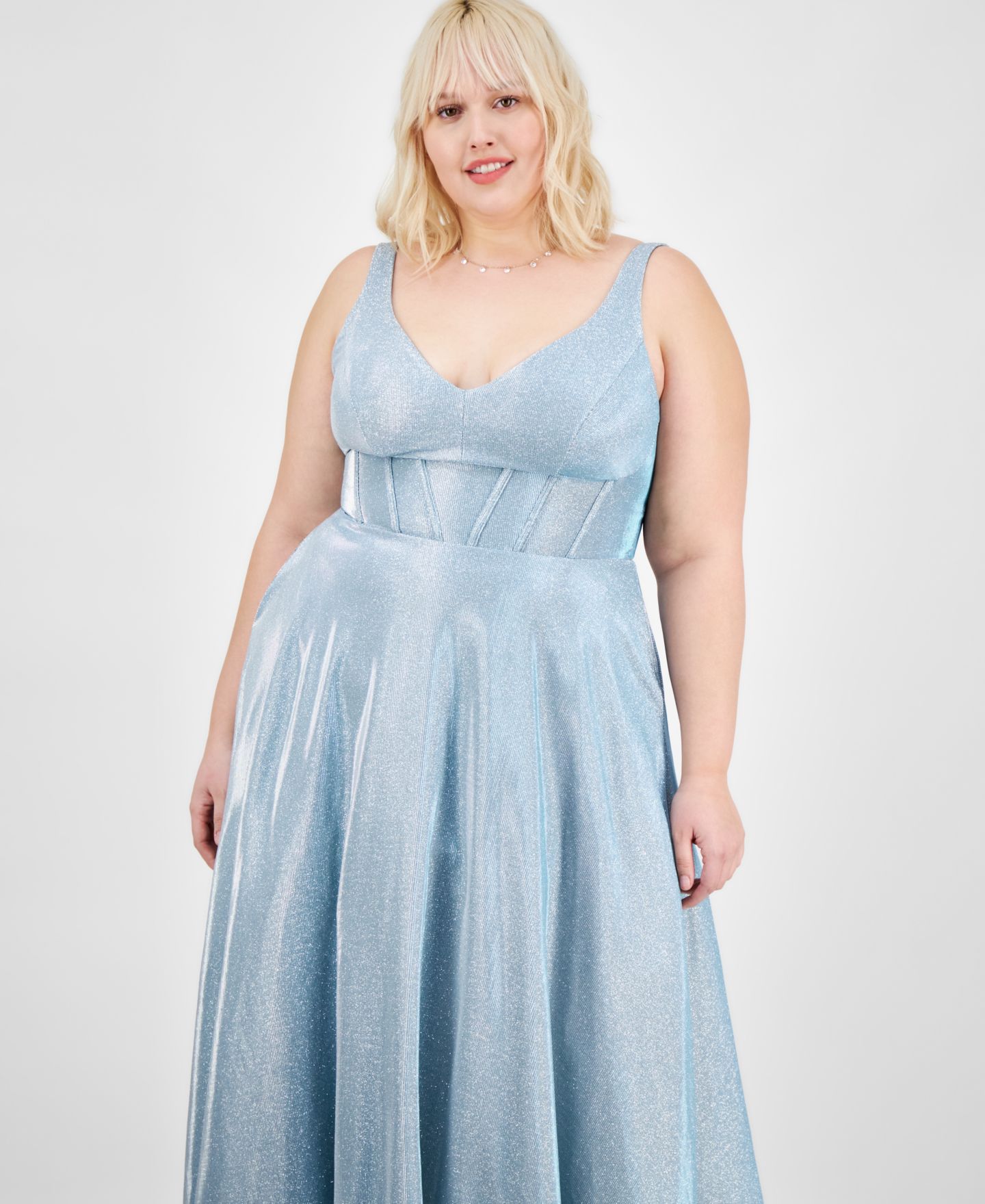 Женское платье City Studios Trendy Plus Size Glitter V-Neck Sleeveless Gown, цвет: Виноградный — фото 7