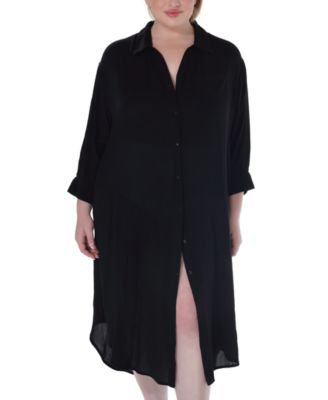 Plus Size Button-Down Midi Cover-Up Dress