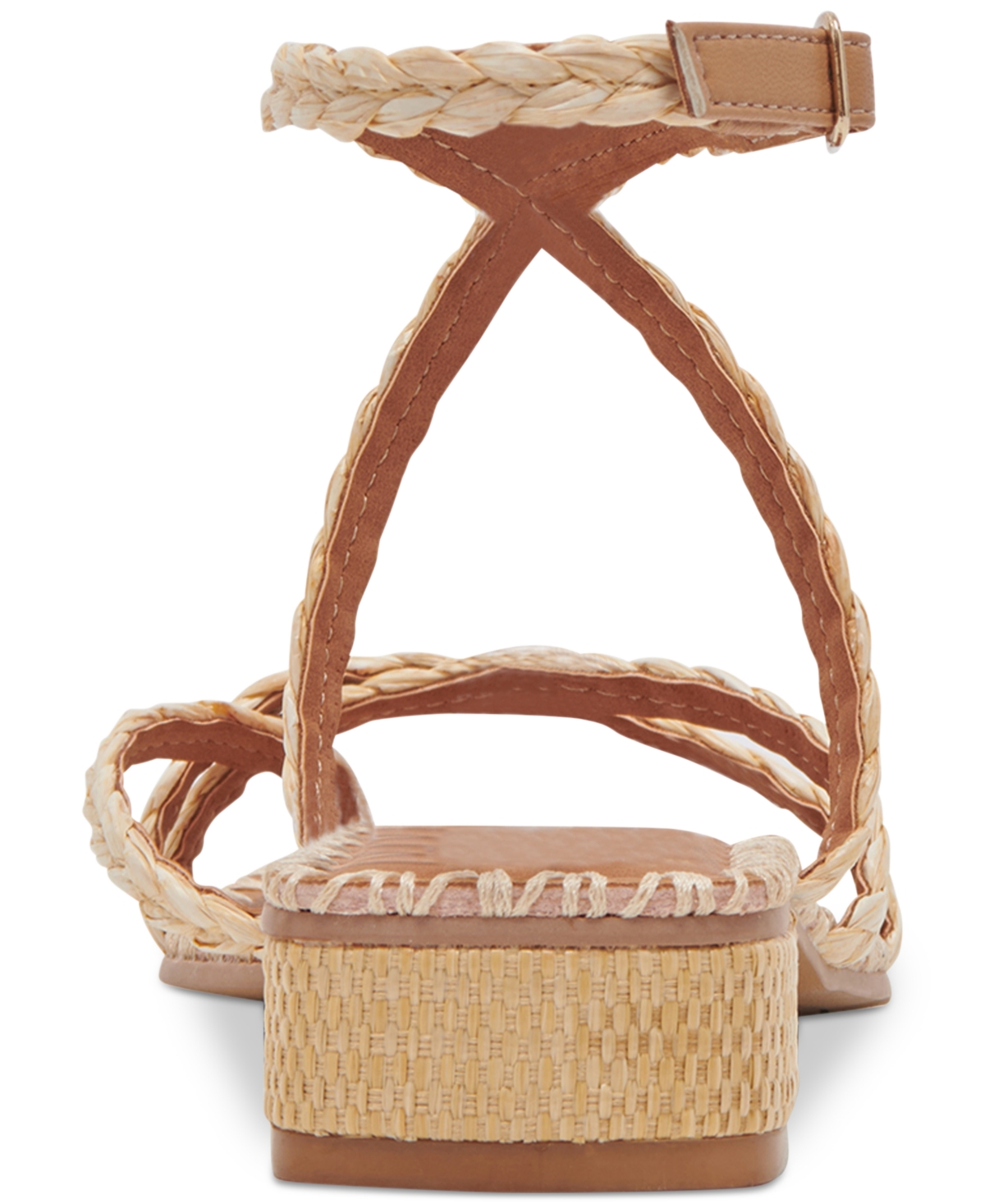 Shop Dolce Vita Women's Brinn Ankle-strap Strappy Whipstitch Block-heel Sandals In Light Natural Raffia