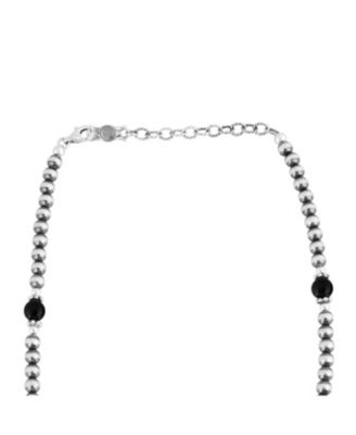 Sterling Silver and Black Onyx Bead Necklace, 17 to 20 Inches