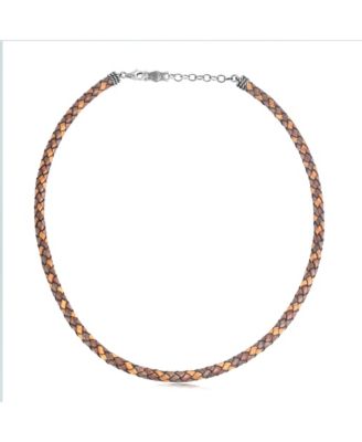 Sterling Silver Multi-Color Braided Brown Leather Necklace, 20  to 22 Inches