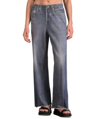 Elan - Women's Cotton High-Rise Faux-Denim Straight-Leg Pants