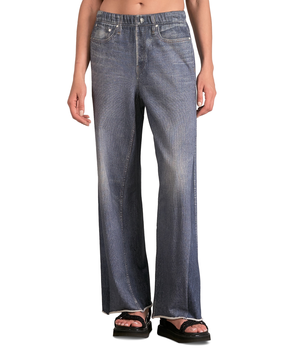 Women's Cotton High-Rise Faux-Denim Straight-Leg Pants - Dark Denim