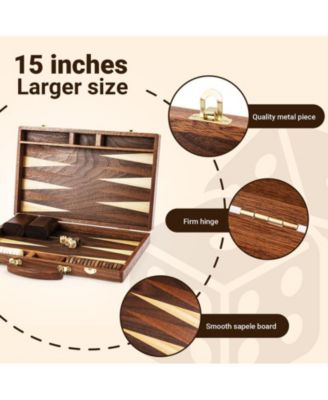 Backgammon Board Game Set (15 Inches) for Adults and Kids