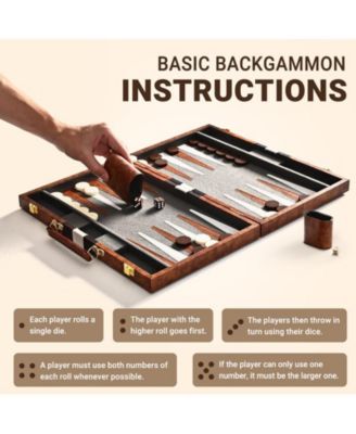 Backgammon Board Game Set (15 Inches) for Adults and Kids - Classic Board Strategy Game