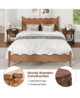 2-Tier Round End Table Mid Century Modern Nightstand with Drawer and Shelf