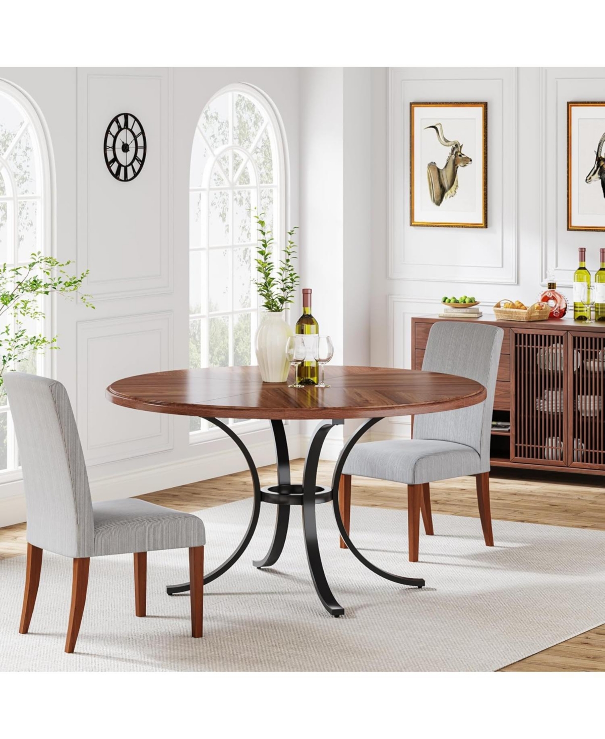 Tribesigns Round Dining Table for 4-6 People, Rustic Dinner Table with Wooden Texture Surface & Pedestal, Round Kitchen Table for Dining Room, Liv