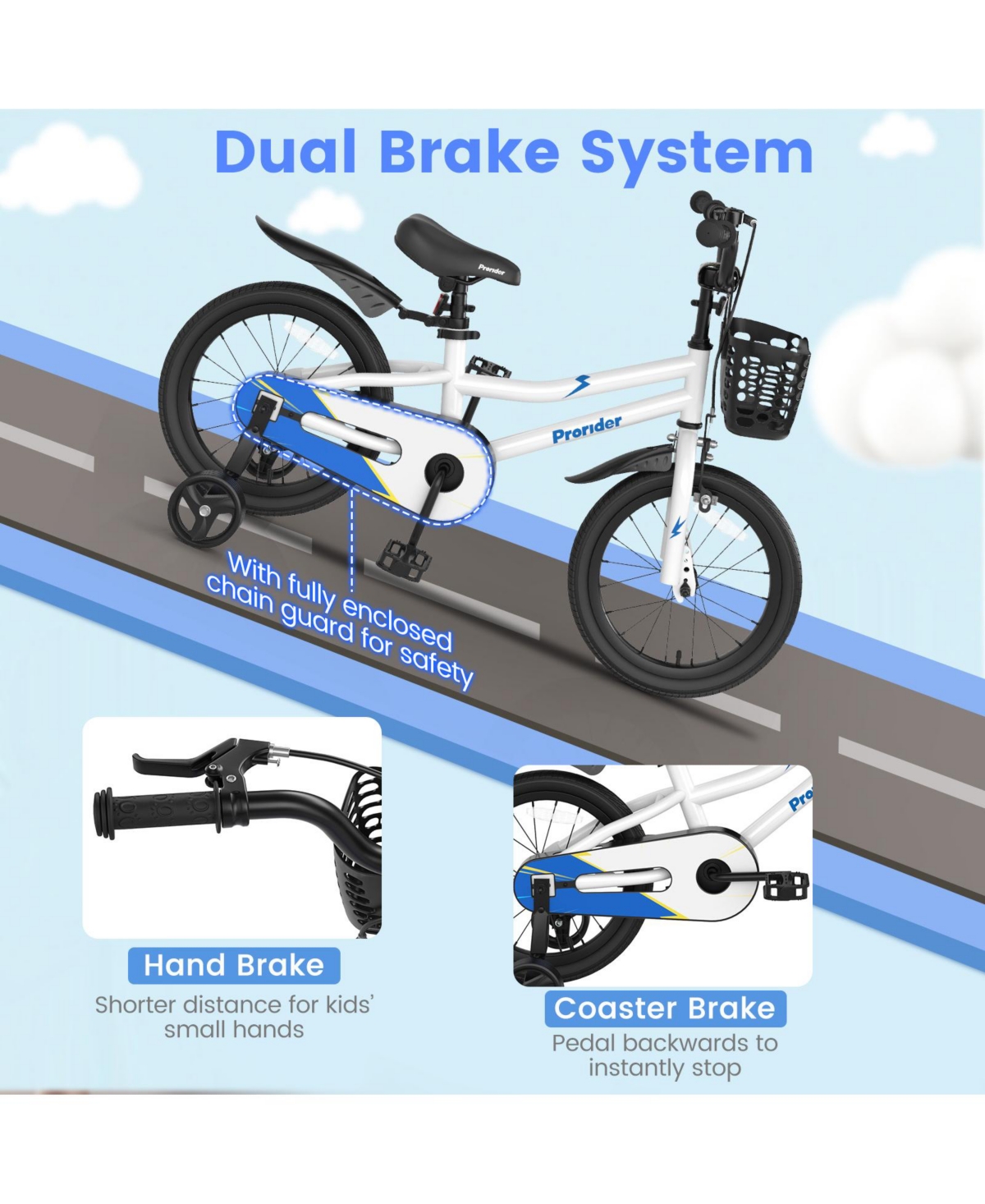 16'' Kid's Bike with Removable Training Wheels & Basket for 4-7 Years Old