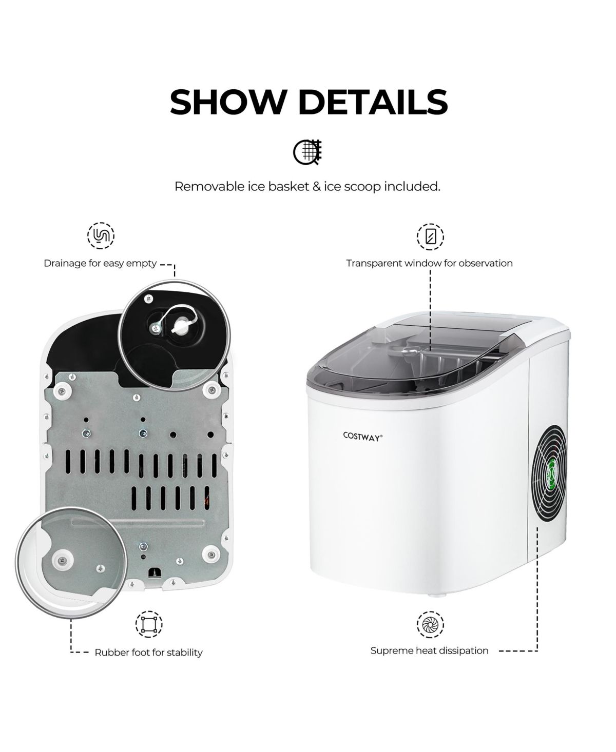 Costway Ice Maker Machine Countertop Automatic Ice Maker 27 Lbs/24 Hrs