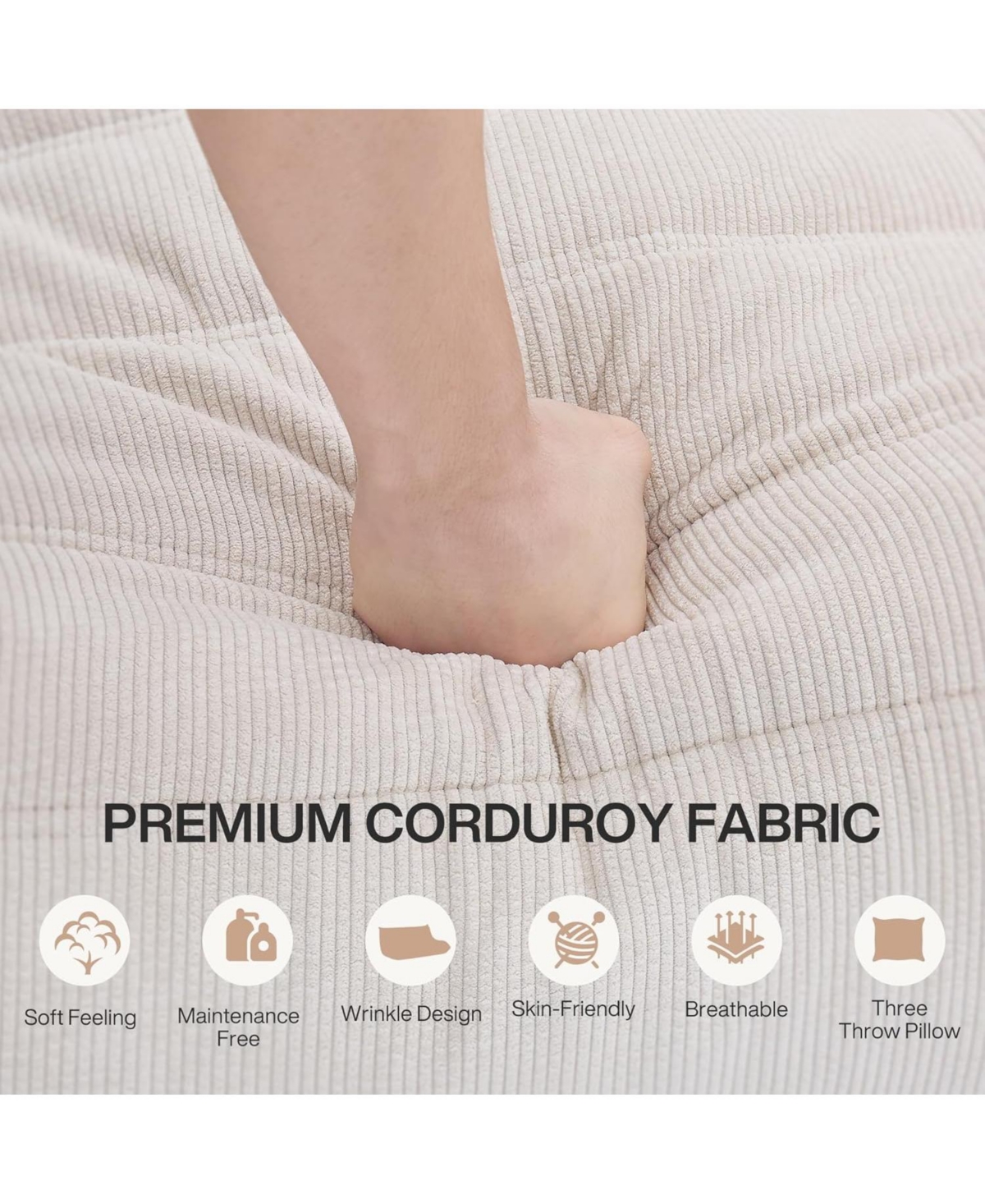 Tribesigns Modern Lazy Floor Sofa with 3 Pillows for Living Room Bedroom,High-Density Foam Giant Bean Bag Couch, Armless 3-Seater Comfy Accent