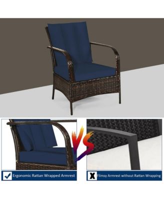 3 PCS Patio Rattan Furniture Set Coffee Table & 2 Rattan Chair