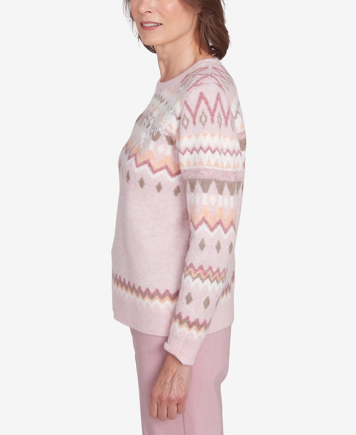 Alfred Dunner Women's Telluride Floral Embroidered Fairisle Sweater
