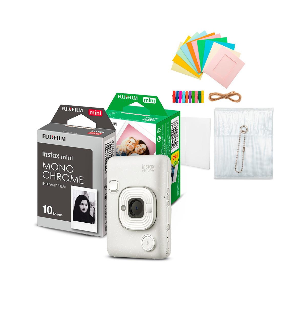 Fujifilm Instax Mini Liplay CVn Ex D Us + Color/B+W Film and Accessories Kit - White