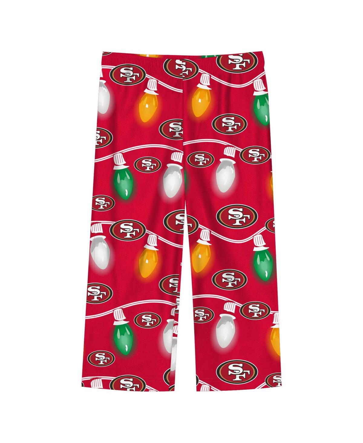 OUTERSTUFF PRESCHOOL SAN FRANCISCO 49ERS TWO-PIECE GARLAND HOLIDAY LONG SLEEVE PAJAMA SET
