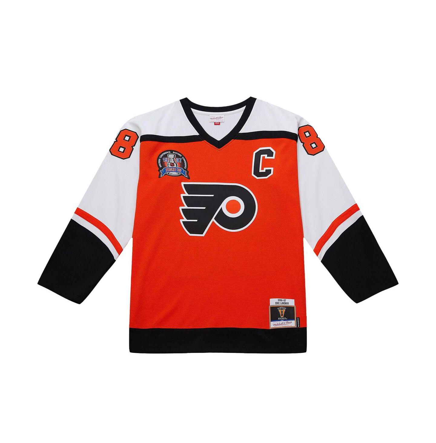 Мужской топ Mitchell & Ness Eric Lindros Orange Philadelphia Flyers 1996-97 Power Play Jersey — фото 5
