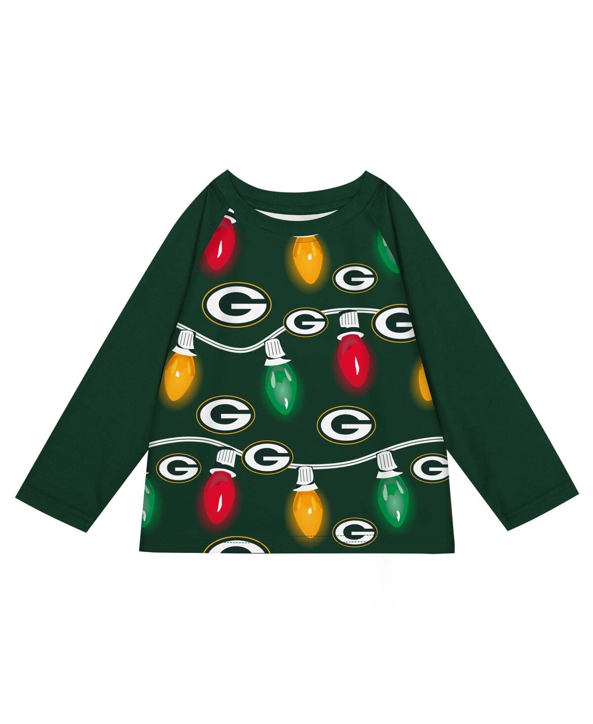 Outerstuff Preschool Green Bay Packers Two-piece Garland Holiday Long Sleeve Pajama Set In Green
