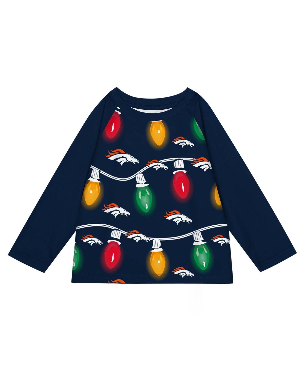 Outerstuff Toddler Dallas Cowboys Two-piece Garland Holiday Long Sleeve Pajama Set In Navy