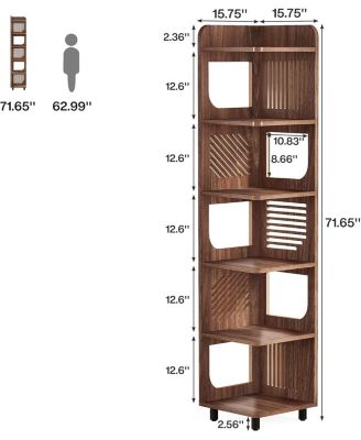 6-Tier Corner Shelf Stand, 71-Inch Rustic Tall Corner Bookshelf, Narrow Corner Bookcase, Corner Plant Stand Display Shelf Organizer