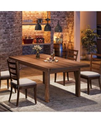 Wood Dining Table for 4-6 People, 63-Inch Farmhouse Kitchen Table with Solid Wood Legs, Rectangular Dinner Table