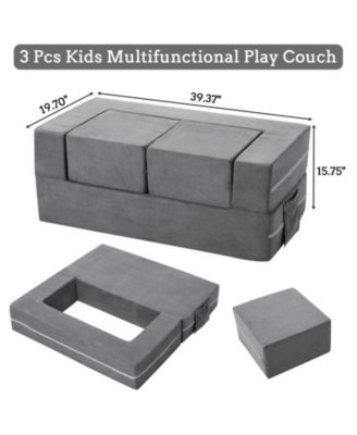 Kids Play Couch, 3Pcs Modular Kids Couch Toddler Couch for Playroom Bedroom Furniture, Convertible Foam Kids Play Sofa with Removable Cover