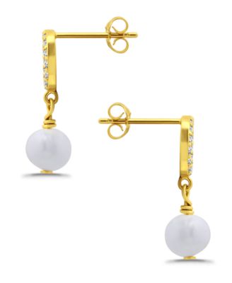 Freshwater Cultured Pearl Drop Cubic Zirconia Open Circle Post Earrings