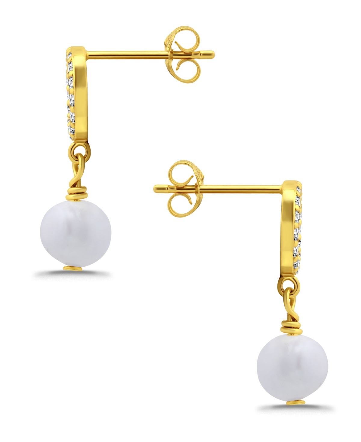 Macy's Freshwater Cultured Pearl Drop Cubic Zirconia Open Circle Post Earrings In Gold