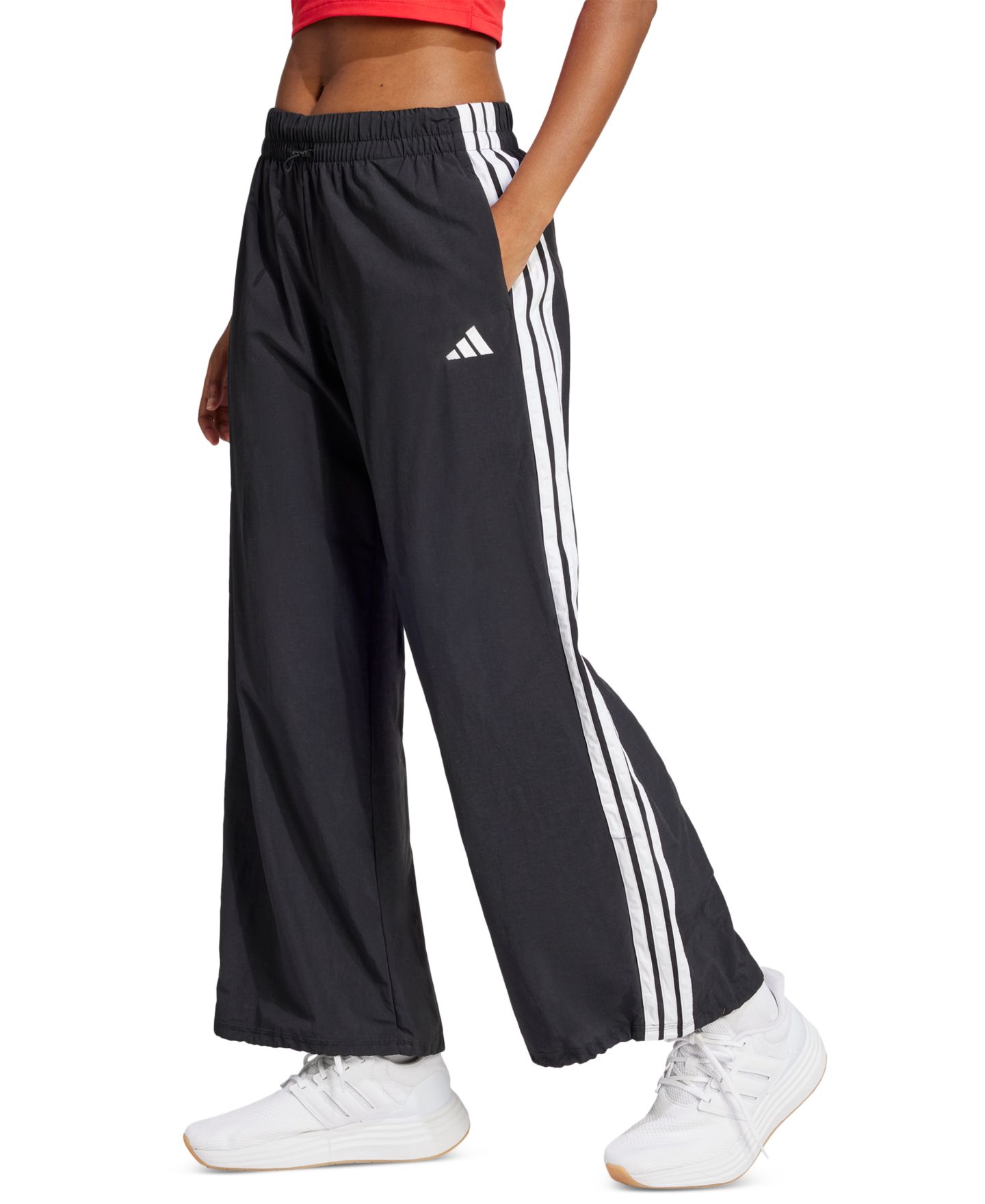 Женские брюки adidas Three Stripe Parachute, цвет: Чёрный / Белый — фото 1