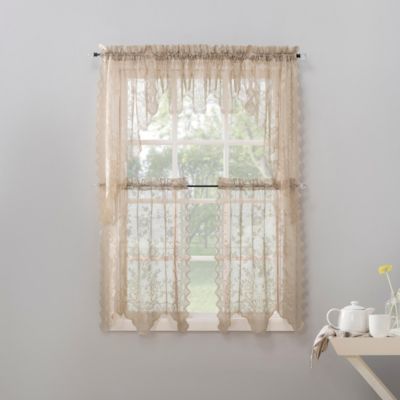 Alison Floral Lace Sheer Rod Pocket Kitchen Curtain Tier Pair