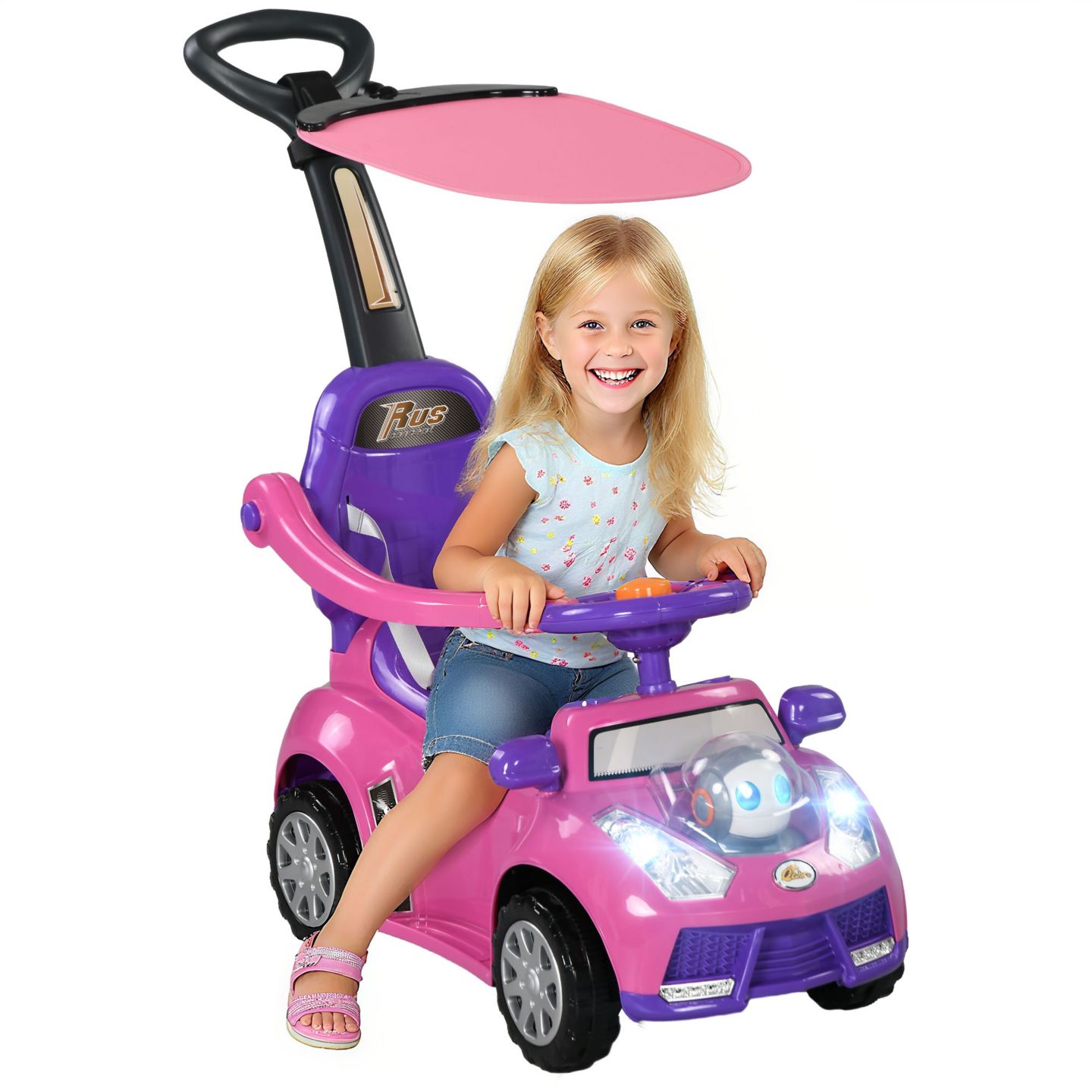 Детская игрушка Qaba 3-in-1 Robot-Themed Push Car, 55 lbs. Capacity, Ages 12-36 months, цвет: Розовый — фото 1