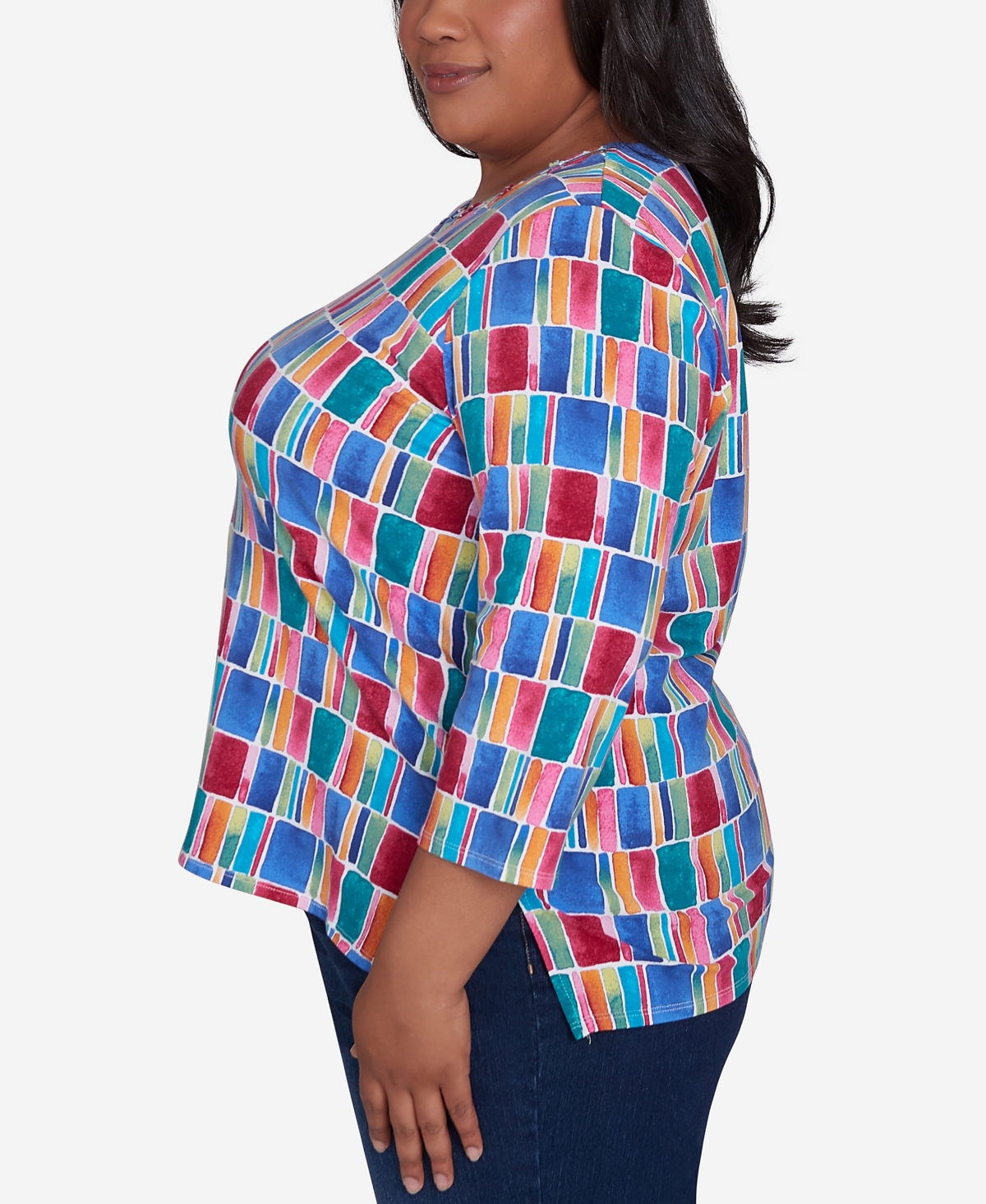Alfred Dunner Plus Size Box Print Short Sleeve Top