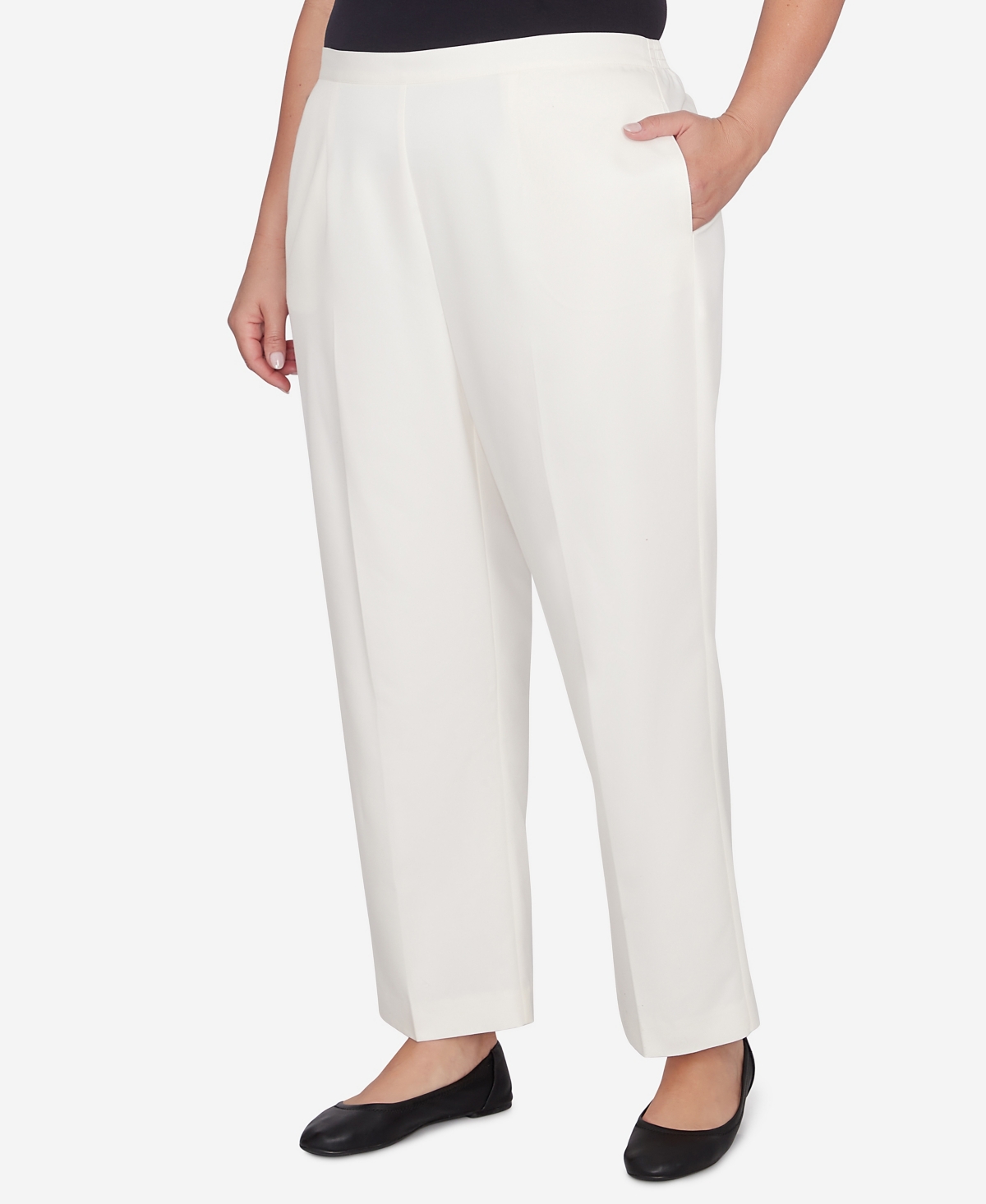 Alfred Dunner Plus Size Copenhagen Soft Heather Microfiber Average Length Pants In Winter White