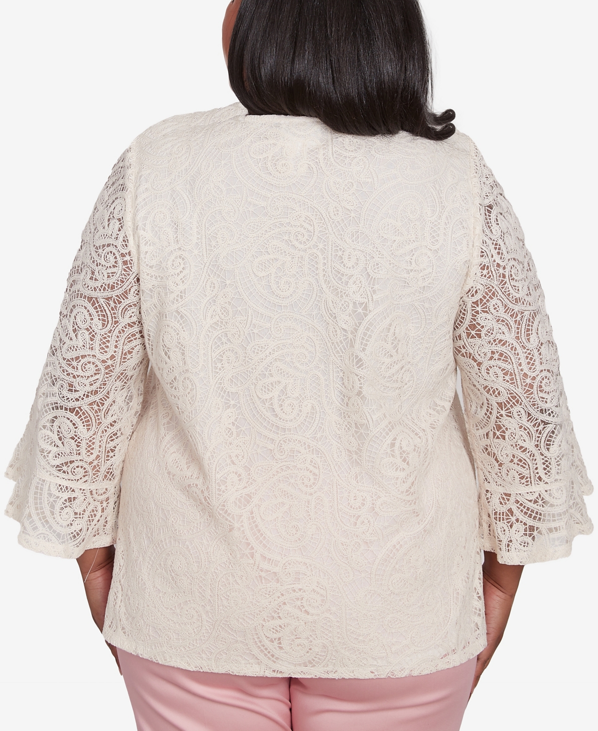 Alfred Dunner Plus Size Coming Up Roses Lace Woven Top with Necklace