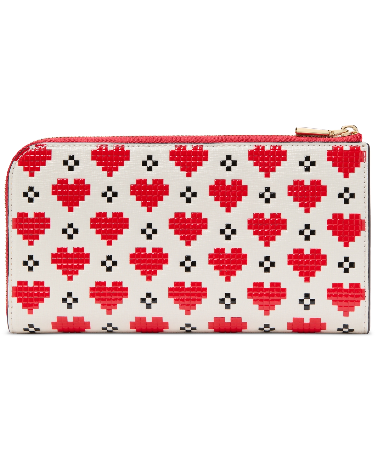 Kate Spade Devin Pixel Hearts Embossed Saffiano Leather Zip-around Continental Wallet In Cream Multi