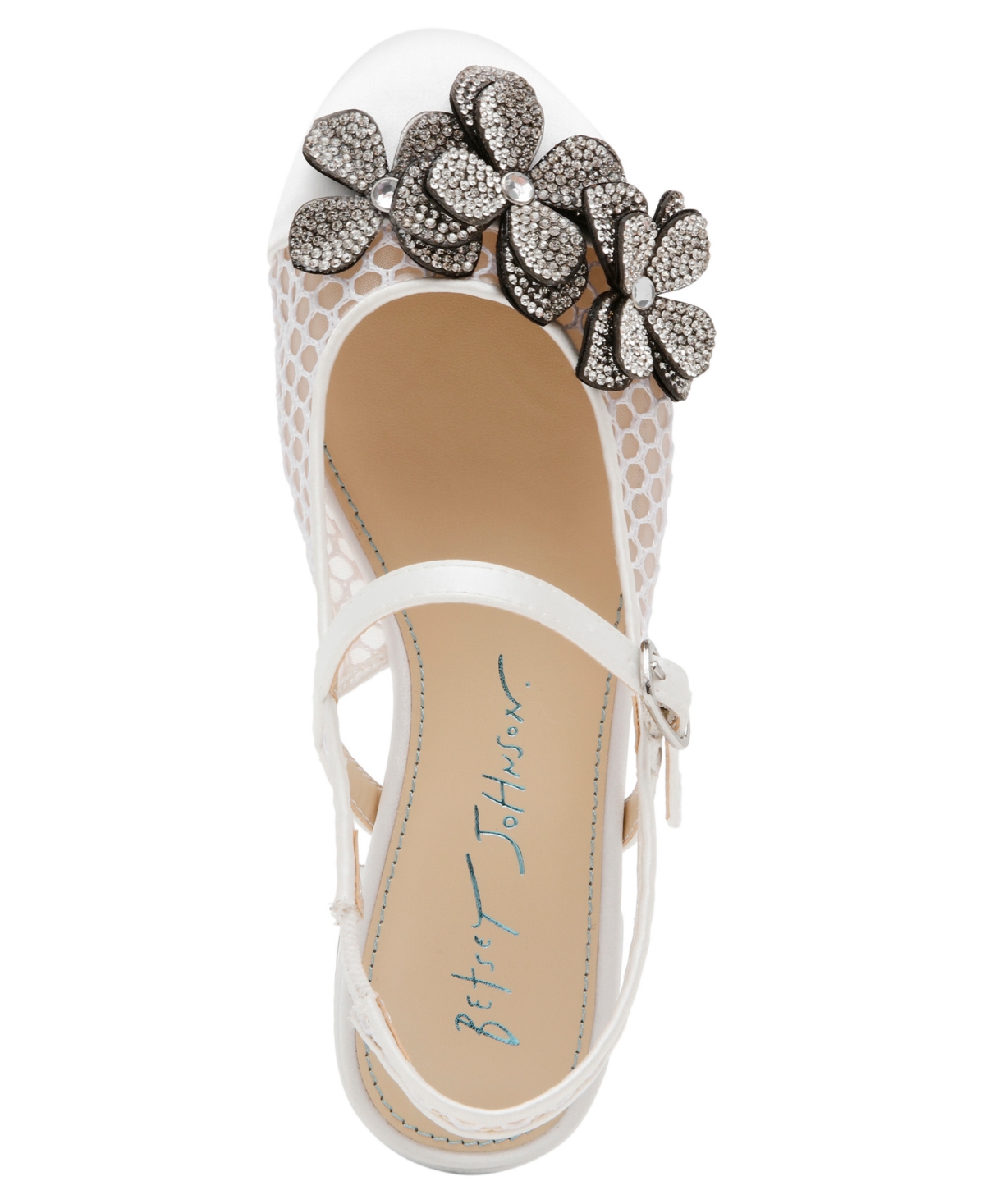 Betsey Johnson Little And Big Girls Sofya Mesh Flats With Flowers In Ivory