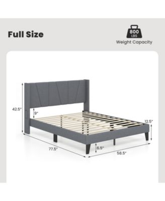 Full Size Bed Frame with Wingback Headboard and Wood Slat Support-Full Size